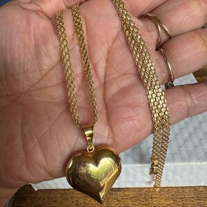 18k real saudi yellow gold Hollow Big  Heart Necklace 18” 6.8 Grams